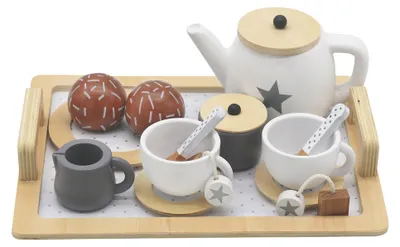 Image de Jeu de bois pour thé et café, avec accessoires – blanc/gris