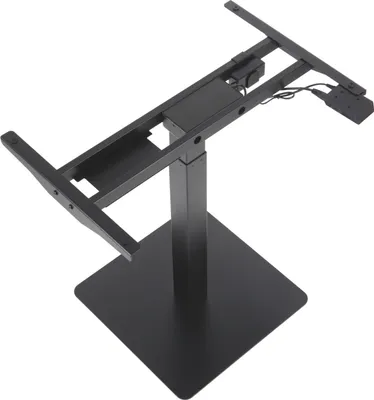 A black electric sit-stand desk frame on a white background.