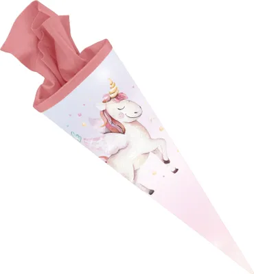 Produktbild von itenga Schultüte Zuckertüte 70cm rund Einhorn Filzverschluss rosa