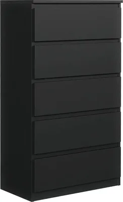 Zdjęcie produktu dla meble masztalerz Komoda czarny mat 5 szuflad 70 cm - Komoda do salonu - wys: 124,5 cm, szer: 70 cm