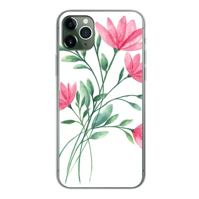Produktbild von MuchoWow® Handyhülle Schutzhülle Hülle für iPhone 11 Pro Max Blumen - Aquarell - Rosa Silikon Softcase Handy Hülle - Schutz