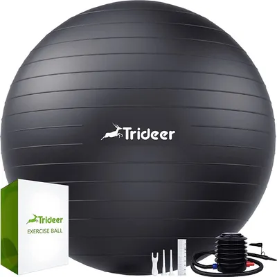 Immagine prodotto di Trideer® Palla per esercizi spessa, palla per Pilates anti-scoppio, palla per sedersi in ufficio, per l'equilibrio, per lo yoga come piccolo attrezzo per il fitness - in palestra, in casa, in ufficio, con pompa d'aria - nero - M - Ø48-55 cm
