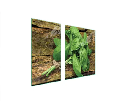 Produktbild von Herdabdeckplatten 2 teilig 90x52 Glaskeramikkochfeld Abdeckung Glas Schneidebrett Basilikum Grün