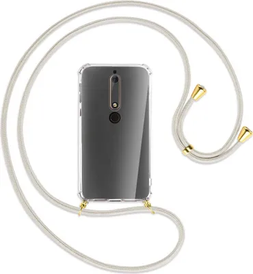 Produktbild von Handykette Backcover-Schutzhülle mit Band (Metall goldfarben) für Nokia 6.1 - broken white