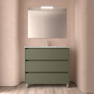 Produktbild von Badezimmermöbel BALTIC 1000 3 Schubladen GREEN SATIN + Waschtisch + Spiegel