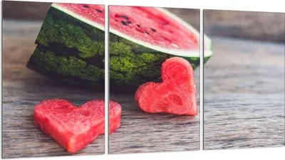 Produktbild von Herdabdeckplatten 3 teilig 30x52 Glaskeramikkochfeld Abdeckung Glas, Wassermelone Herz