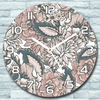 Produktbild von Wanduhr aus Glas Rund fi 30 Rosa Blumen Natur Quarz Deko Wohnzimmer Büro
