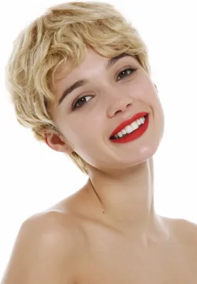 Produktbild von WIG ME UP Perücke Echthaar Damen Herren kurz Pixie wild wellig Blond gesträhnt BHH-11-24H613