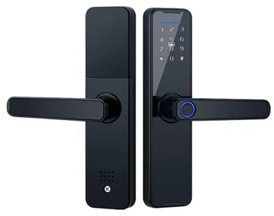 Image de Serrure de porte électrique avec lecteur d'empreintes digitales - Serrure à clavier avec contrôle via application - Aluminium, 33 x 18,8 x 11 cm - Noir