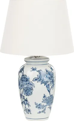 Produktbild von BELIANI Tischlampe Blau und Weiß Porzellan Vasenform 54 cm Stoffschirm Kegelform Handbemalt Kabel mit Schalter Modern Schlaf- u. Wohnzimmer Beleuchtung