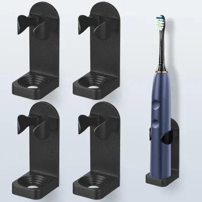 Immagine prodotto di Porta spazzolini elettrico da parete, 4 pezzi, adesivo, regolabile, colore nero
