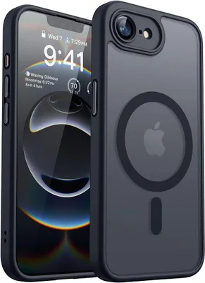 Image de Coque pour iPhone 16e avec Cercle Magnétique, Protection Hybride Silicone et PC Translucide Noir