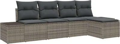Obrázek produktu pro vidaXL Zahradní sedací souprava s polštáři s úložným prostorem 5 ks Grey Poly-Rattan