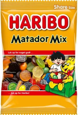 Produktbild von Haribo Matador Mix Fruchtgummi-Lakritz 375g dänische Tüte