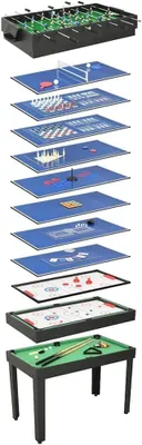 Productafbeelding van Multifunctionele speeltafel, 15-in-1, afmetingen 121x61x82 cm. Speeltafel voor kinderen en volwassenen, inclusief tafelvoetbal, biljart, tafeltennis en airhockey. Opklapbare speeltafel voor de speelkamer