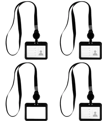Image de Lot de 4 porte-badges avec cordon, porte-cartes avec cordon, porte-cartes amovible et étanche pour le bureau, l'usine et le personnel