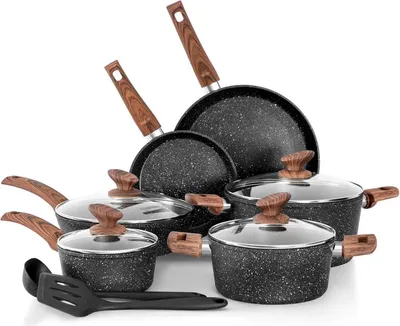 Produktbild von Induktions-Kochgeschirr Set 12-teilig Antihaft mit Deckel, Schwarz