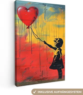 Produktbild von Wanddeko 60x90 cm - Banksy - Farbenfroh - Mädchen - Straßenkunst, Wandbilder, Wanddeko Wohnzimmer