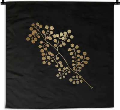 Produktbild von MuchoWow® Wandteppich Wandbehang Gold - Zweig - Blatt 150x150 cm Tapisserie Dekoration Wandtuch - Wohnaccessoires - Modernes