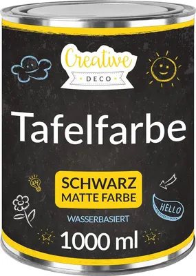 Produktbild von Creative Deco-Tafelfarbe | 1000ml Täfelfarbe | Mattschwarze Farbe für Wände, Holz, Metall, Glas und andere | Effizient | Wasserbasierend | Ungiftig | Perfekt zum Kreideschreiben und Zeichnen
