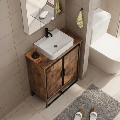 Immagine prodotto di Mobile da bagno per lavabo a 2 ante, stile loft rustico, color bronzo, ripiano da 82 cm