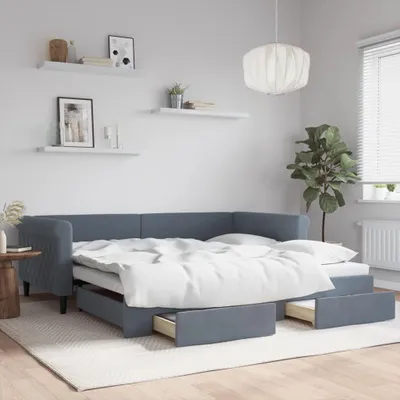Image de Lit de jour Extensible avec tiroirs Gris foncé 100x200 cm Velours