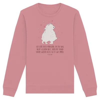 Produktbild von Mr. & Mrs. Panda Baumwoll Pullover Eisbär Umarmen Größe M - Canyon Pink - Geschenk, Lustige Sprüche, Sweatshirt, Sweater, Pulli, Rundhals
