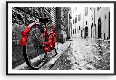Produktbild von Gerahmtes Poster - Schwarzer Rahmen - Straße Fahrrad Kopfsteinpflaster Gebäude - 91,5x61 cm - Wand Bild - Wanddeko - Wandbilder - Wandposter - Bilderrahmen - Bilder - Kunstdruck - P2BAA91x61-3186