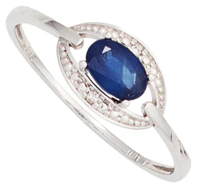 Produktbild von Ring Damenring mit Saphir Safir blau & Diamanten Brillanten 585 Gold Weißgold Innenumfang 50mm Ø15.9mm