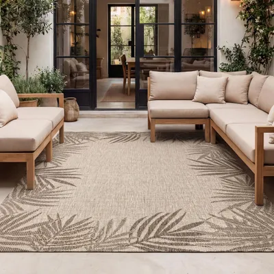 Produktbild von Volero - Outdoor Teppich - Tiga Edge Taupe - 120x170 cm - Wohnzimmer, Balkon, Garten, Terrasse - Boho, Ländlich, Modern