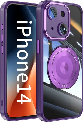 Obrázek produktu pro Pouzdro na mobil pro iPhone 14 transparentní vojenská ochrana s magnetickým kroužkovým stojánkem a krytem fotoaparátu fialová