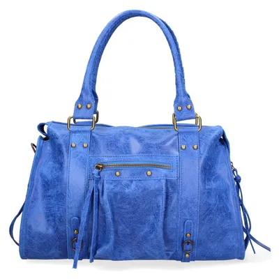 Produktbild von Elara Damen-Schultertasche aus echtem Wildleder Blau Italy Blue Jeans UNICA 41x28x13 cm