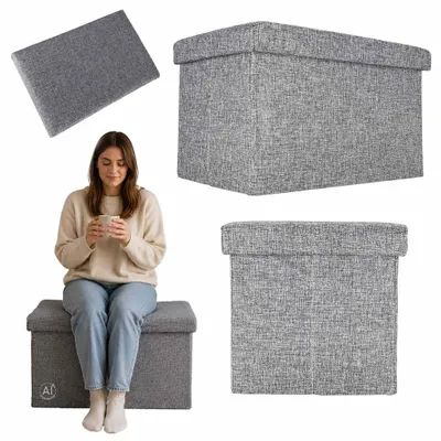Immagine prodotto di Pouf imbottito, con cerniera, pieghevole, grigio, dimensioni 50x31x31 cm