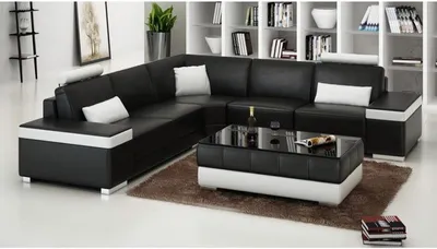 Produktbild von L-Form Ledersofa Polster Sitz Couch Garnitur Ecksofa Sofa Couch Wohnlandschaft