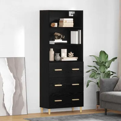 Produktbild von vidaXL Highboard Schwarz Eichen-Optik 69,5 x 32,5 x 180 cm