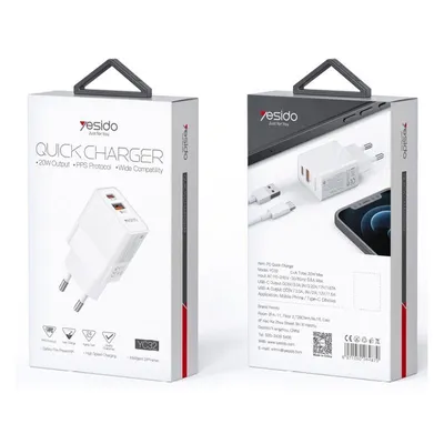 Zdjęcie produktu dla Yesido Ładowarka Sieciowa Yc32 Pd 20W Qc3.0 Usb-A+C, White / Biały