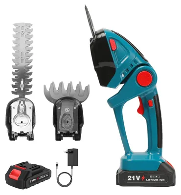 Produktbild von Akku-Heckenschere 2-in-1 - Rasentrimmer und Gartenschere - 1 Akku - Zwei Klingen - Handgerät - Für Garten und Rasen