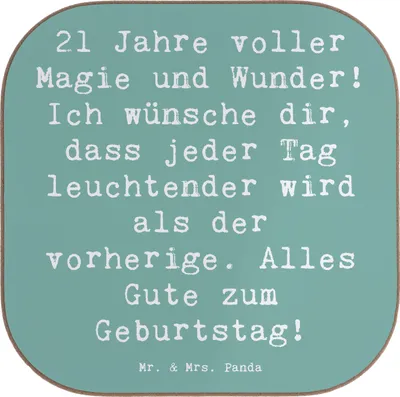 Produktbild von Mr. & Mrs. Panda Untersetzer für Gläser Spruch 21. Geburtstag - Meeresbrise - Geschenk, Alles Gute zum, Wertschätzung, gläseruntersetzer, Tischuntersetzer, Alter, Design
