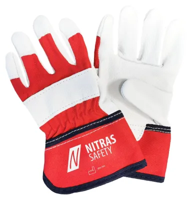Produktbild von NITRAS Lederhandschuhe für Kinder, rot / grau Baumwolle, Größe 3 | Packung (12 Paare)