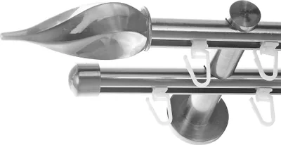 Produktbild von Innenlauf Gardinenstange Edelstahl look, Durchmesser 16mm, Wandträger H80, 2-läufig, Länge 480, Endkappe E14