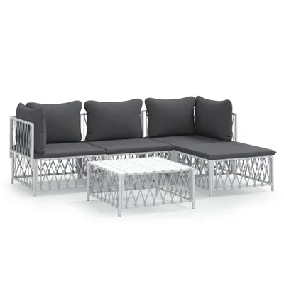 Produktbild von vidaXL 5-tlg. Garten-Lounge-Set mit Kissen Weiß Stahl