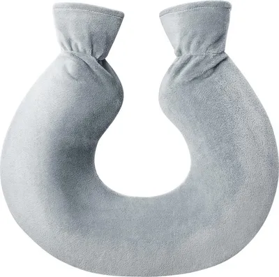 Produktbild von Wärmflasche Nacken U-förmig, 1L Wärmflasche aus Gummi mit weichem Bezug, wiederverwendbar, graues Wärmekissen, schmerzlindernd für Nacken & Schulter