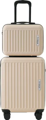 Produktbild von Flieks Kofferset 2 tlg., Trolleyset mit Kosmetiktasche, Kosmetiketui, Reisekofferset mit 4 Rollen und TSA Schloss, Hartschale Trolley, S-M, Beige