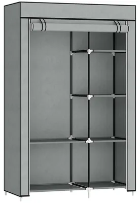 Produktbild von Schrank aus Stoff, Aufbewahrungslösung, 6 Regale, 1 Kleiderstange, Grau