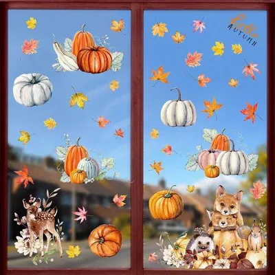 Image de Décoration d'automne pour les fenêtres, 9 feuilles, décoration de Thanksgiving pour la maison