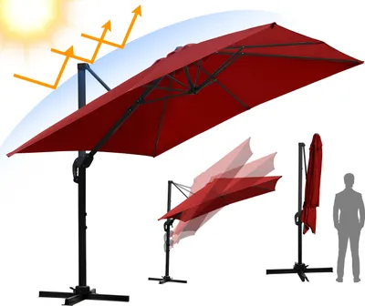 Produktbild von Jayseuw Sonnenschirm Beleuchtung Ampelschirm 300 cm Garten Schirm Pavillon UV50+ Rot