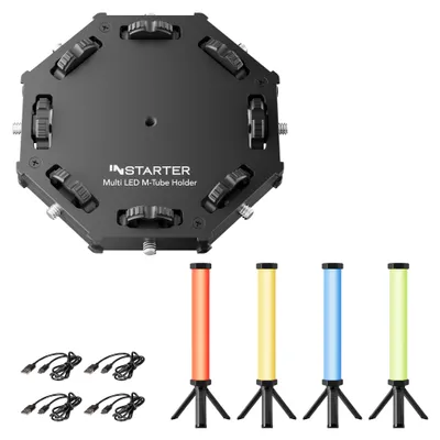 Productafbeelding van Instarter Spectar RGB LED-lampen, set van 4, creatieve videolampen, 10W, tweekleurig RGB met magnetische functie en universele bevestigingsbeugel