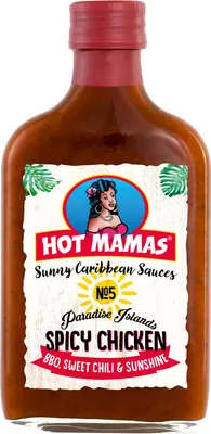 Zdjęcie produktu dla HOT MAMAS Sunny Caribbean Spicy Chicken BBQ Sauces Flasche 195ml