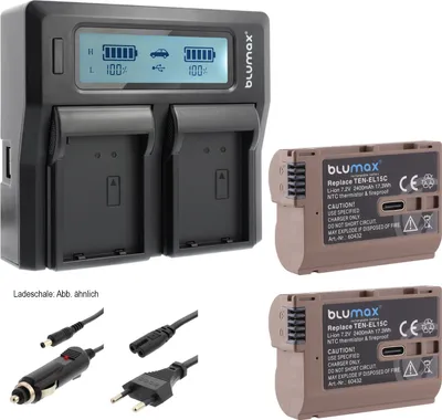 Produktbild von 2x Akku + Lader für Nikon EN-EL15C  A/B/C Z5 Z6 Z7 II D7500 2400 mAh mit Typ-C