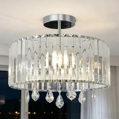 Produktbild von ANWIO Kristall Kronleuchter, 3-flammig Kristall Deckenleuchte, E27 Deckenlampe Hängend Wohnzimmer Φ37CM, Glas Pendelleuchte für Schlafzimmer, Küche, Flur, Badezimmer, Silber